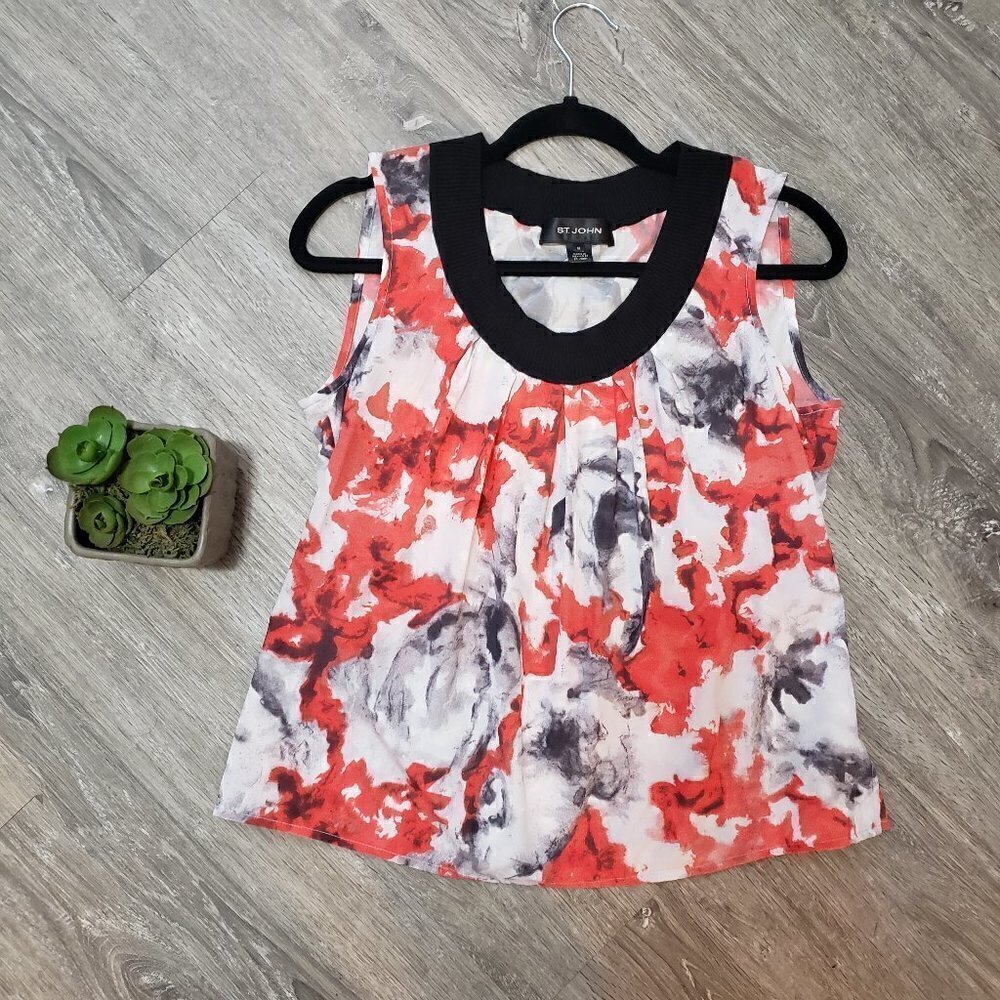 St John Silk Wool Red Watercolour Blouse Tank M